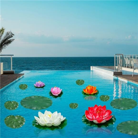 Artificial Lily Pads for Pond, 11in & 6in Artificial Flowers Floating Foam Lotus - Picture 5 of 6